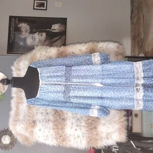 Blue Floral Dress with Lace Trim